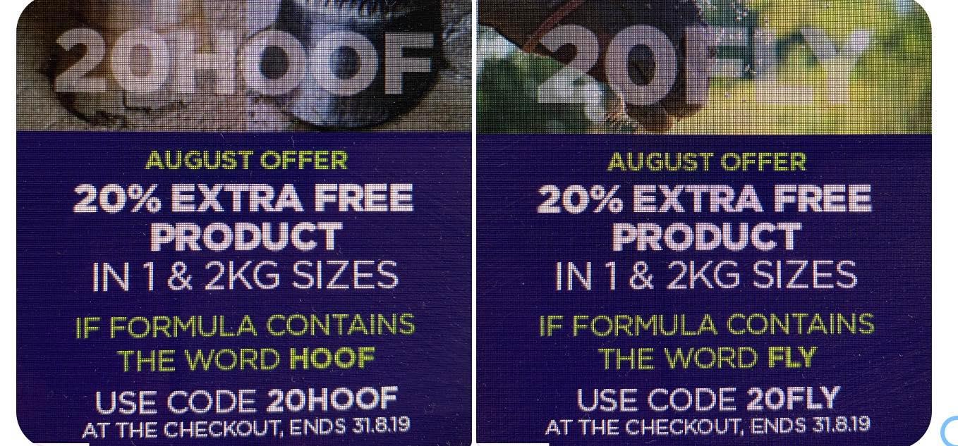 August Coupon Codes!!  20FLY and 20HOOF